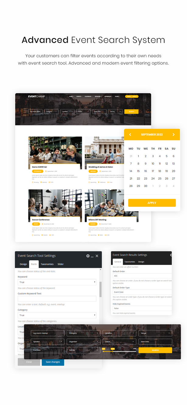 Tema de pesquisa de eventos do WordPress