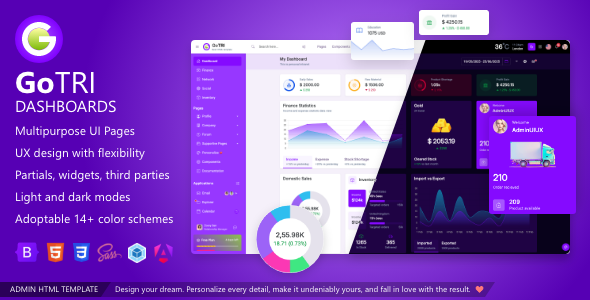 GoTRI Dashboard Bootstrap HTML Template with Angular 20 UI Starter kit