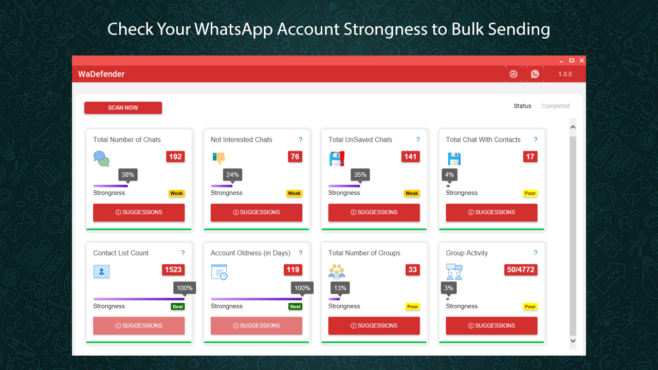 WaDefender - WhatsApp Account Strongness Checker for bulk sending - Full Reseller Rights - 1