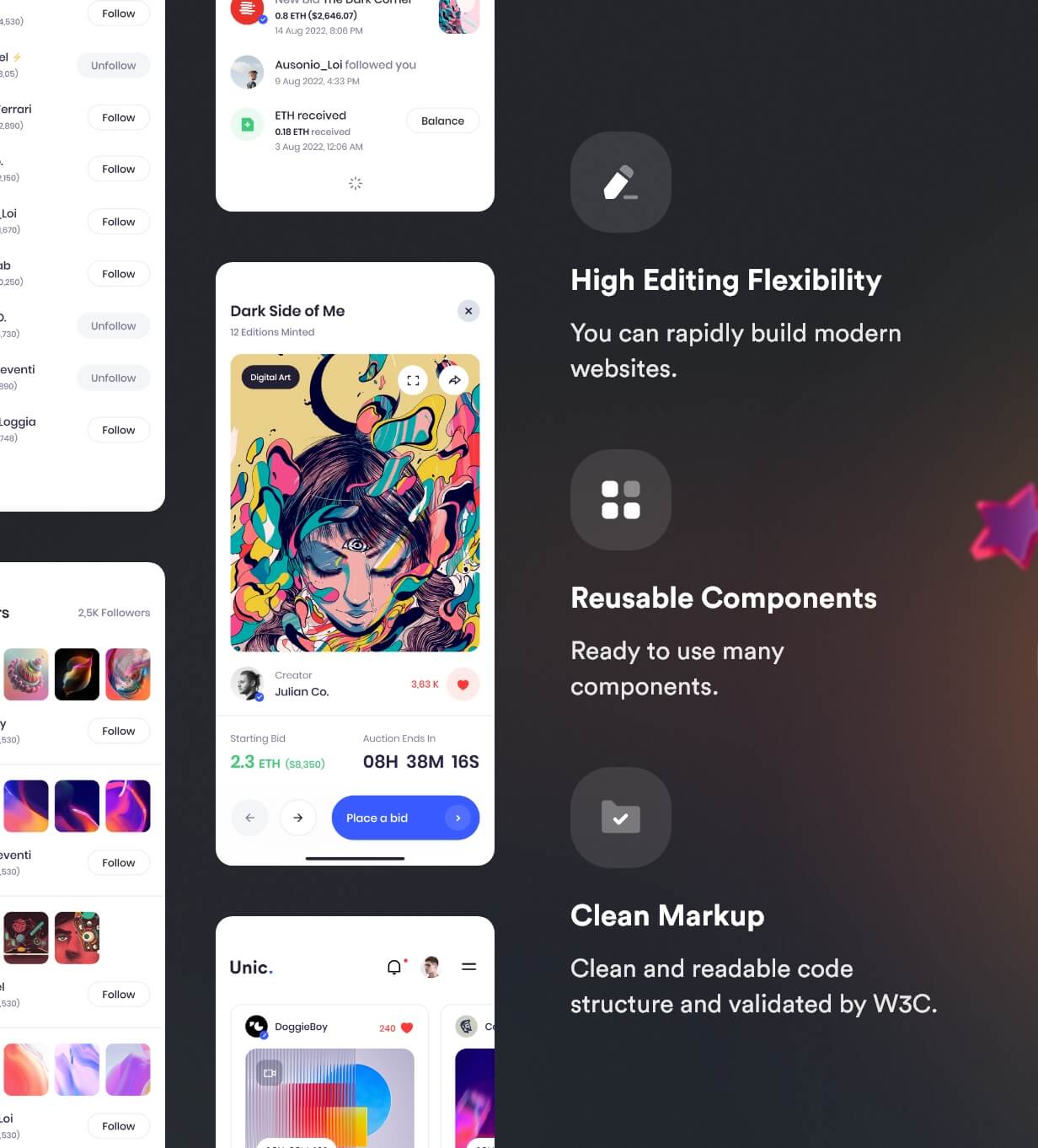 Unic – NFT Marketplace HTML Mobile Template - 6