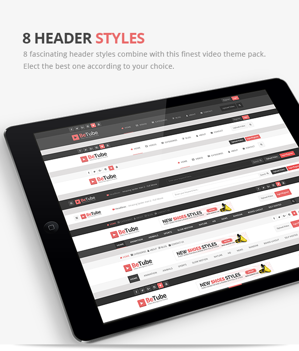 betube video WordPress Theme header styles