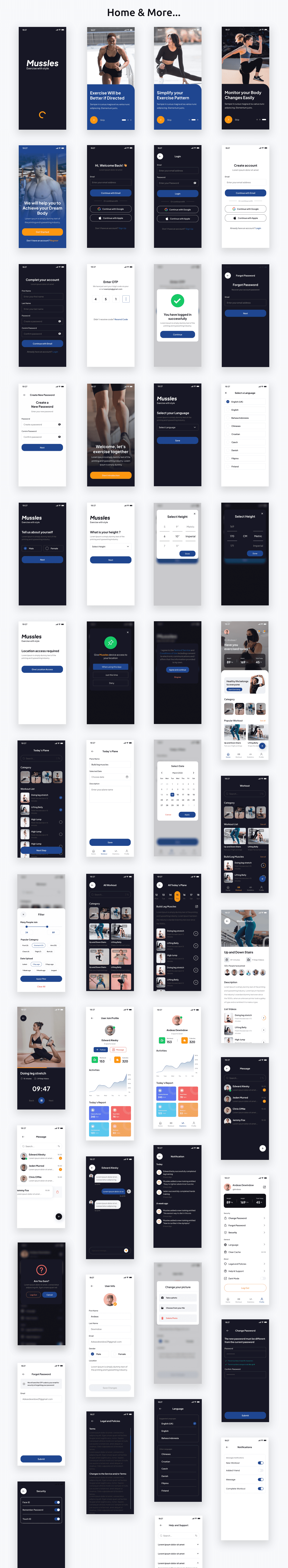 Workout Apps | UI Kit | Flutter | Figma FREE | Mussles - 3