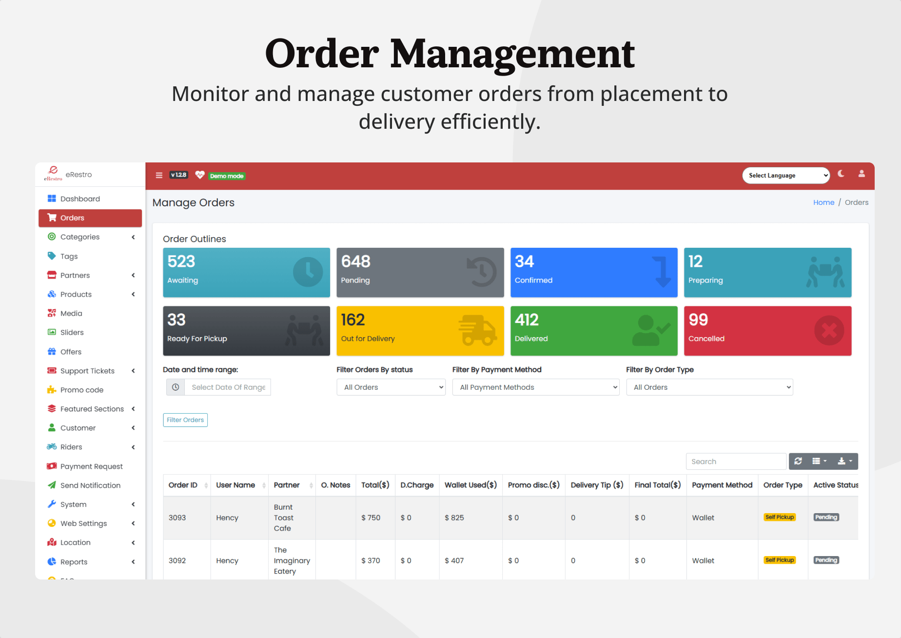 eRestro Web - Order Management
