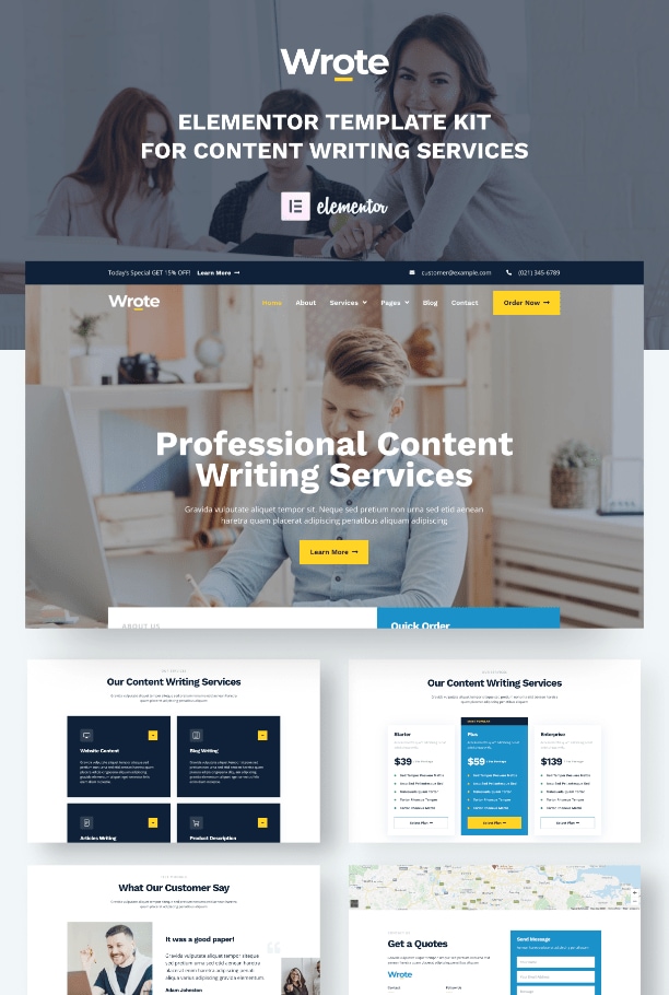 Content writer Elementor template