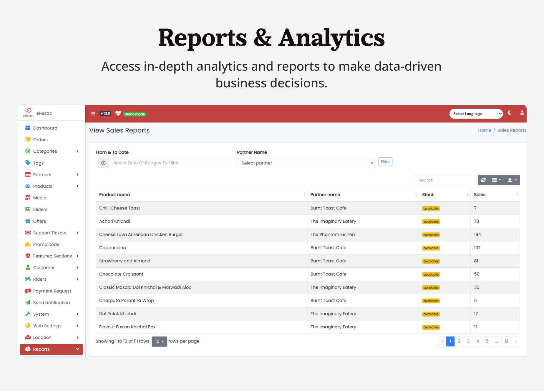 eRestro Web - Reports & analysis