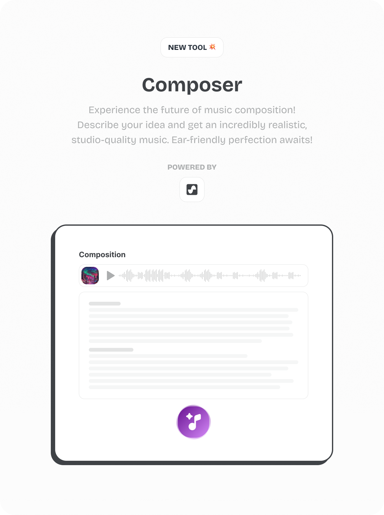 Experience the future of music composition! Describe your idea and get an incredibly realistic, studio-quality music. Ear-friendly perfection awaits! Powered by SunoAI @heyaikeedo #aikeedo