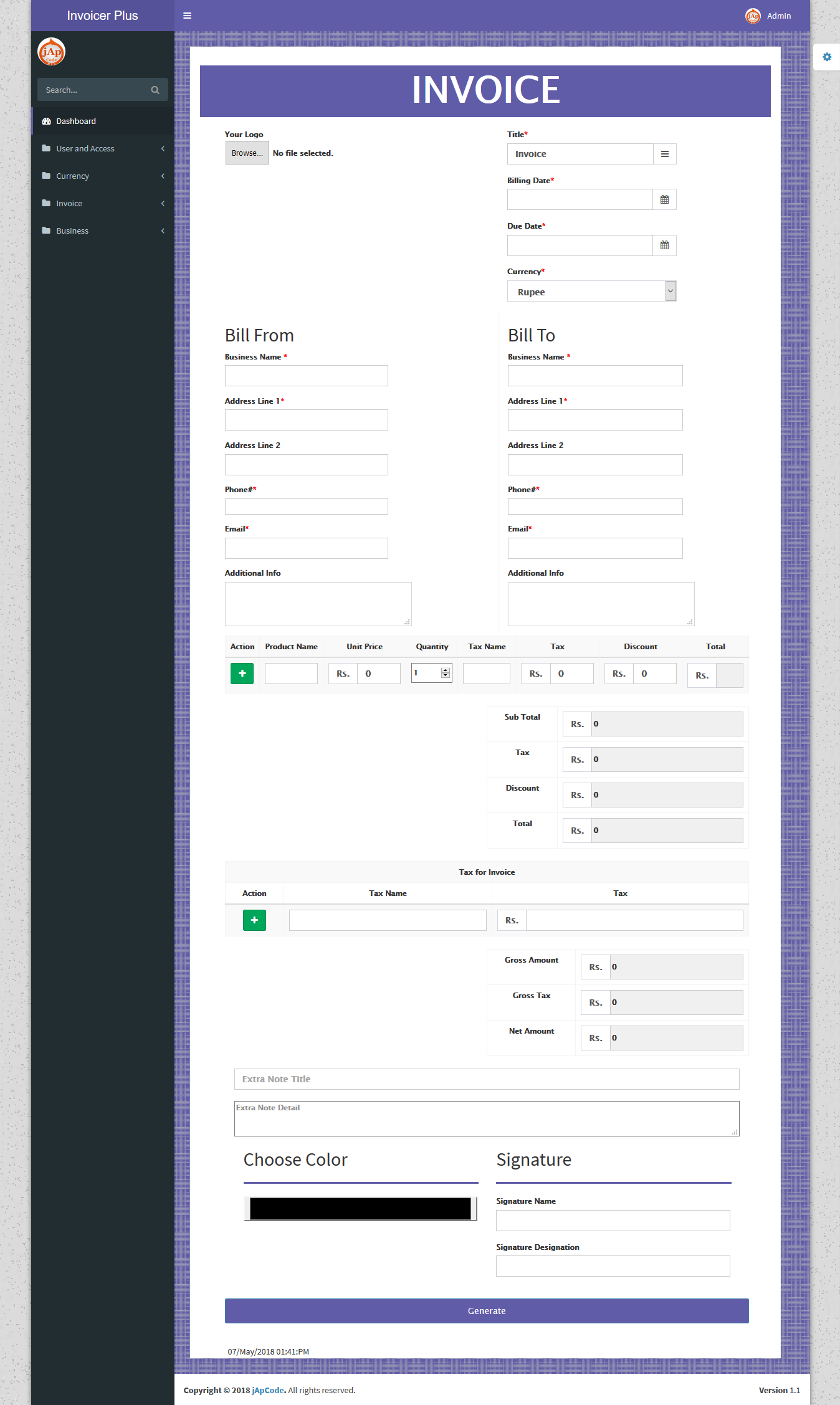 Invoicer Plus (Invoice Generator) Open Source Asp.net Mvc  5 Print | Email | Edit able Invoice - 1