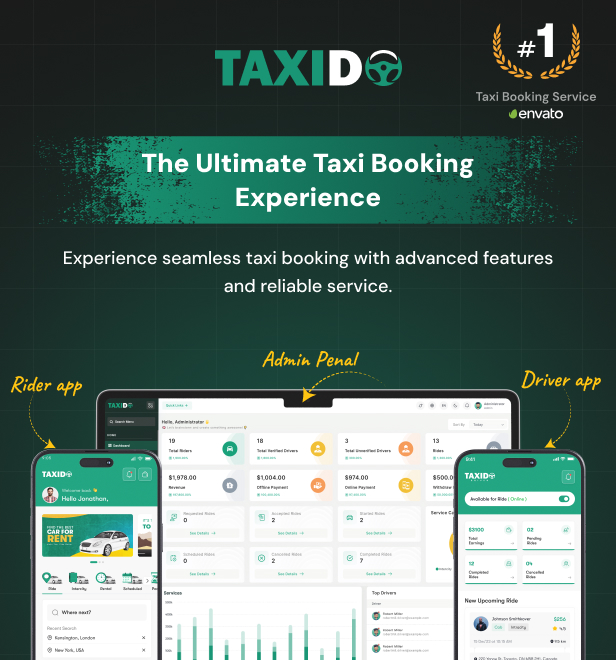 Taxido | Full Solution Taxi Cab Booking with Laravel and React Native