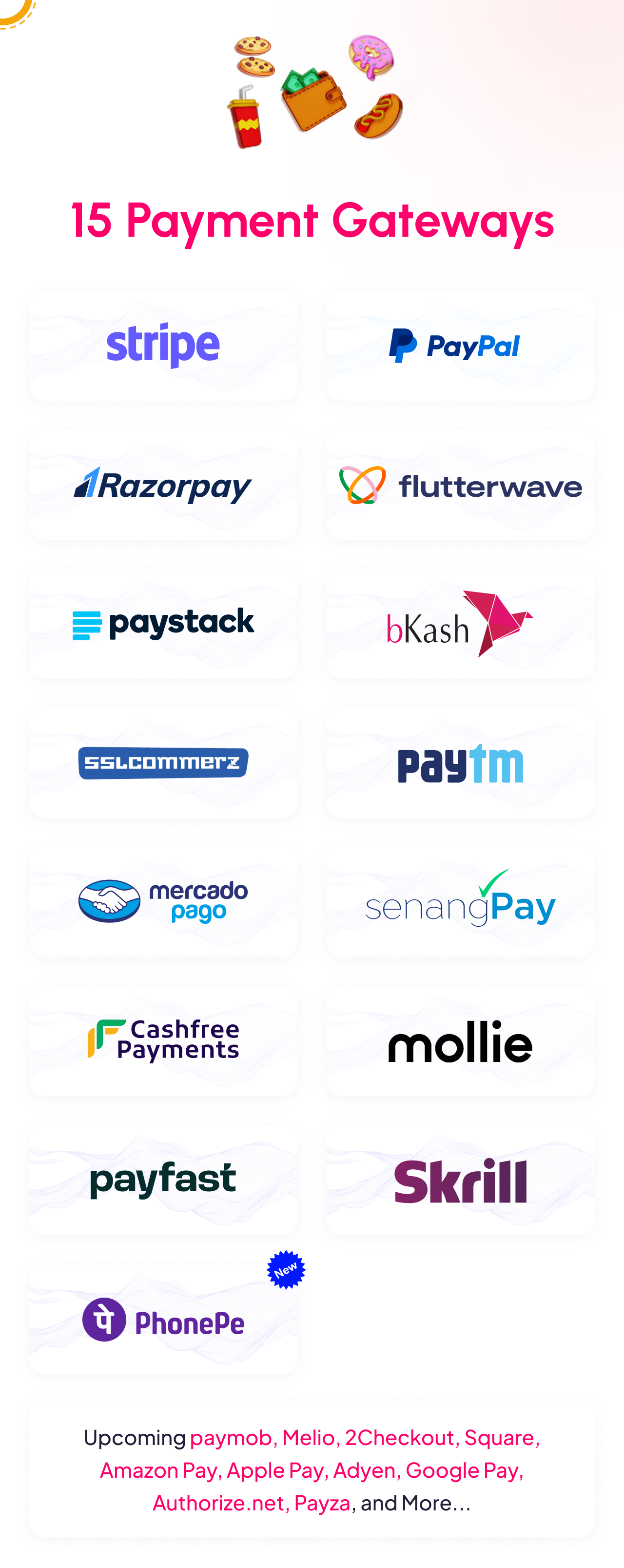 Payment Gateway's included with foodking