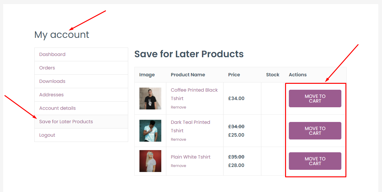 WooCommerce Save for Later list for admin