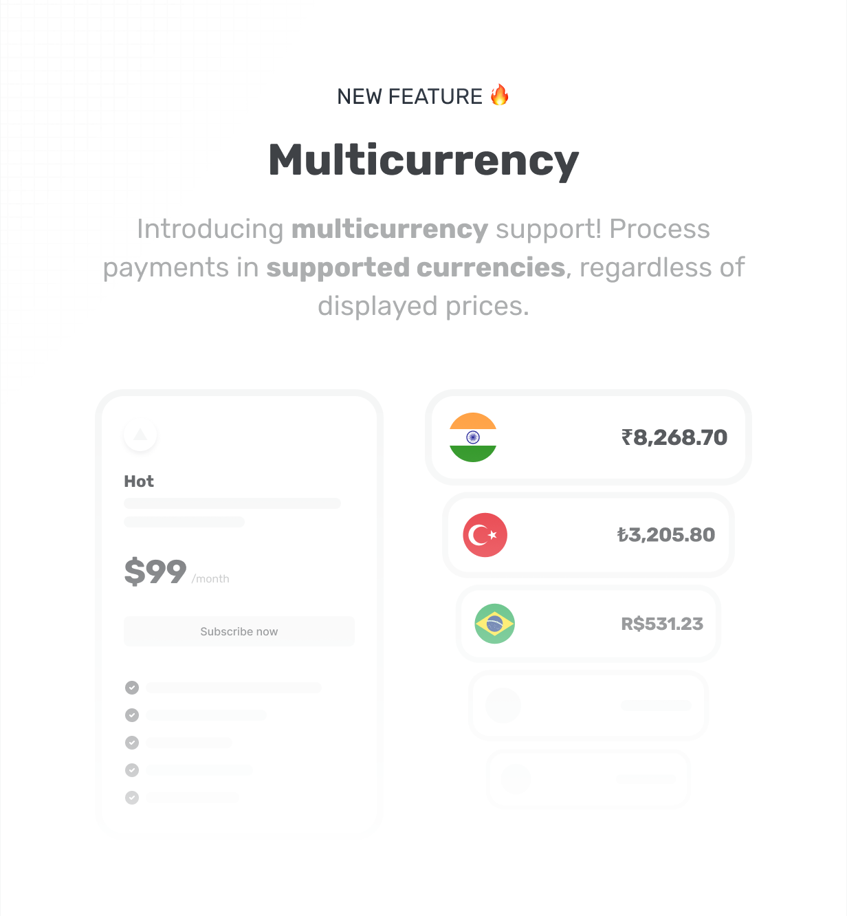 Introducing multicurrency support! Process payments in supported currencies, regardless of displayed prices. @heyaikeedo #aikeedo
