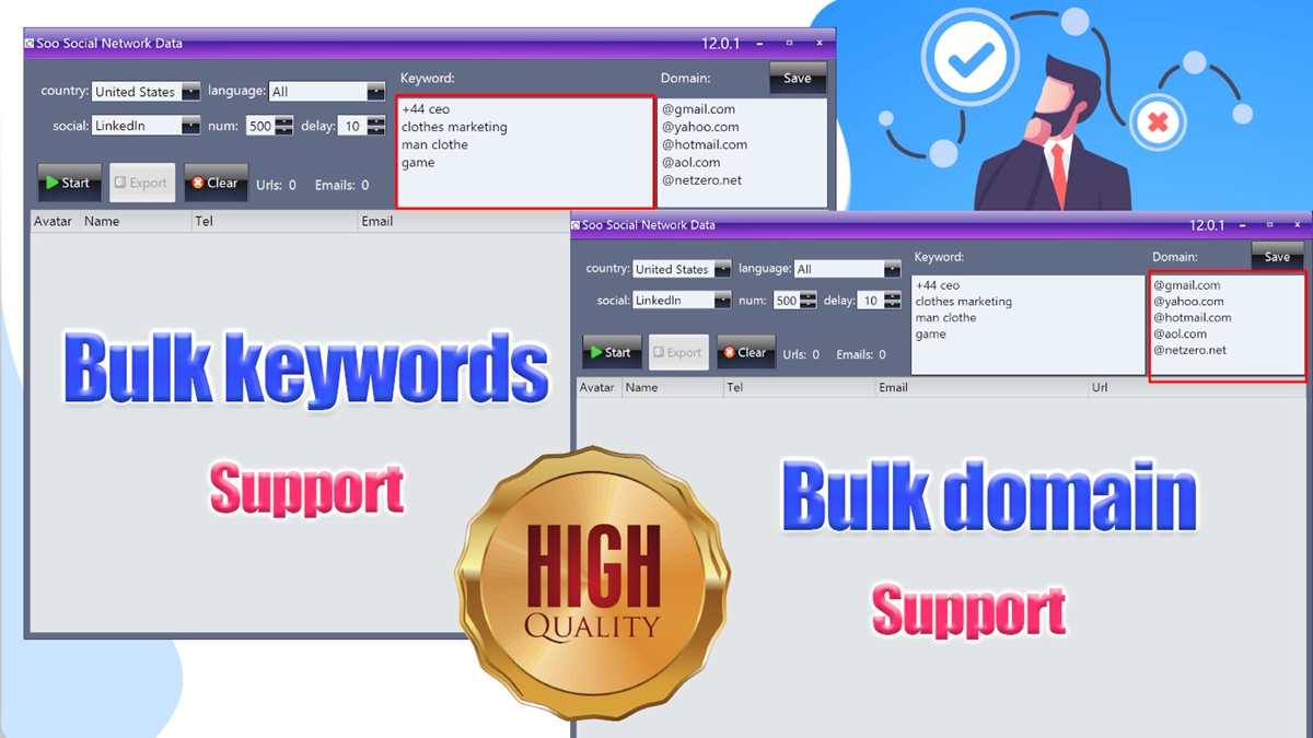 Social Network Data Scraper Pro Support bulk keywords/Bulk Domain