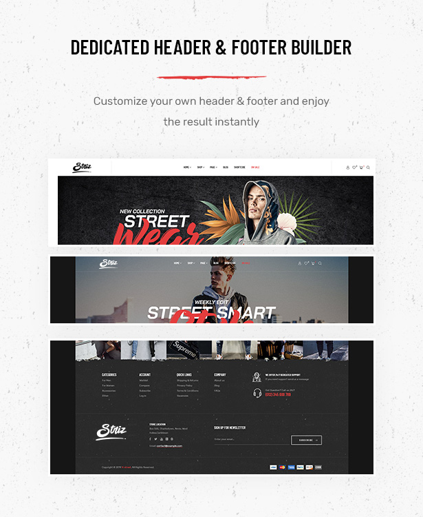 Striz Fashion Ecommerce WordPress Theme with flexible header and footer builder