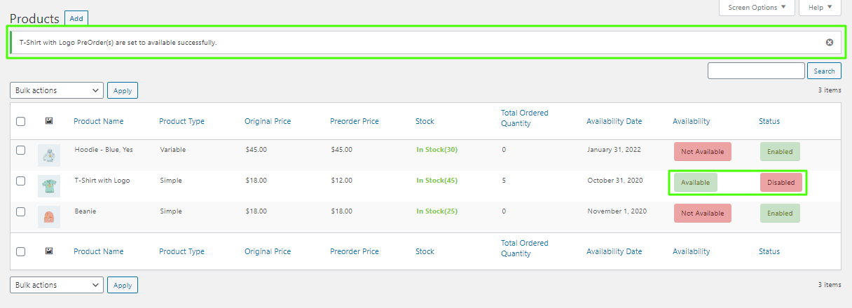 WooCommerce Pre Order - Set Available Manually Done