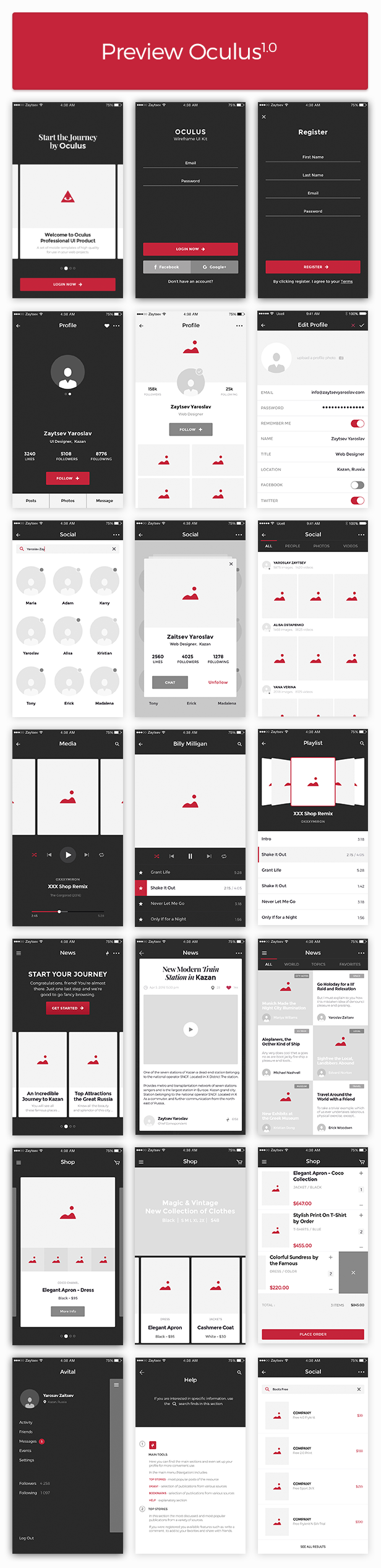 Oculus iOS Wireframe UI Kit - 2