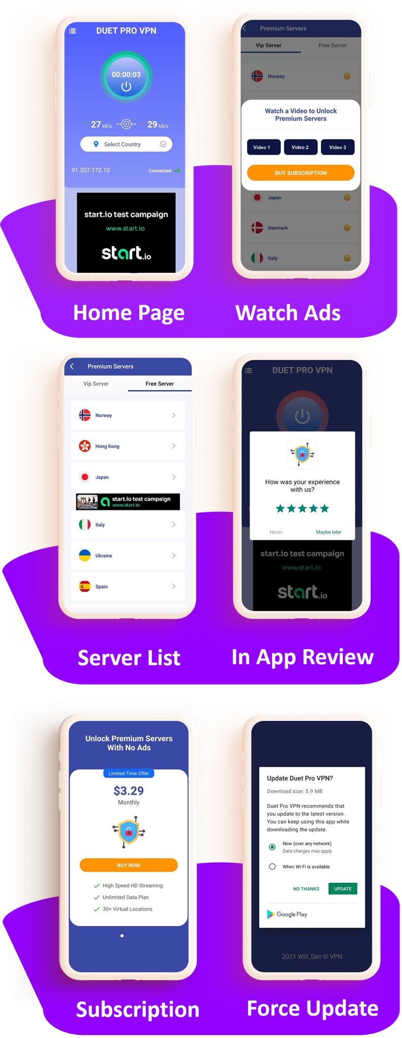 Duet Pro VPN App | Secure VPN App & Fast VPN | Subscription | StartApp Ads | Facebook & Admob Ads - 3