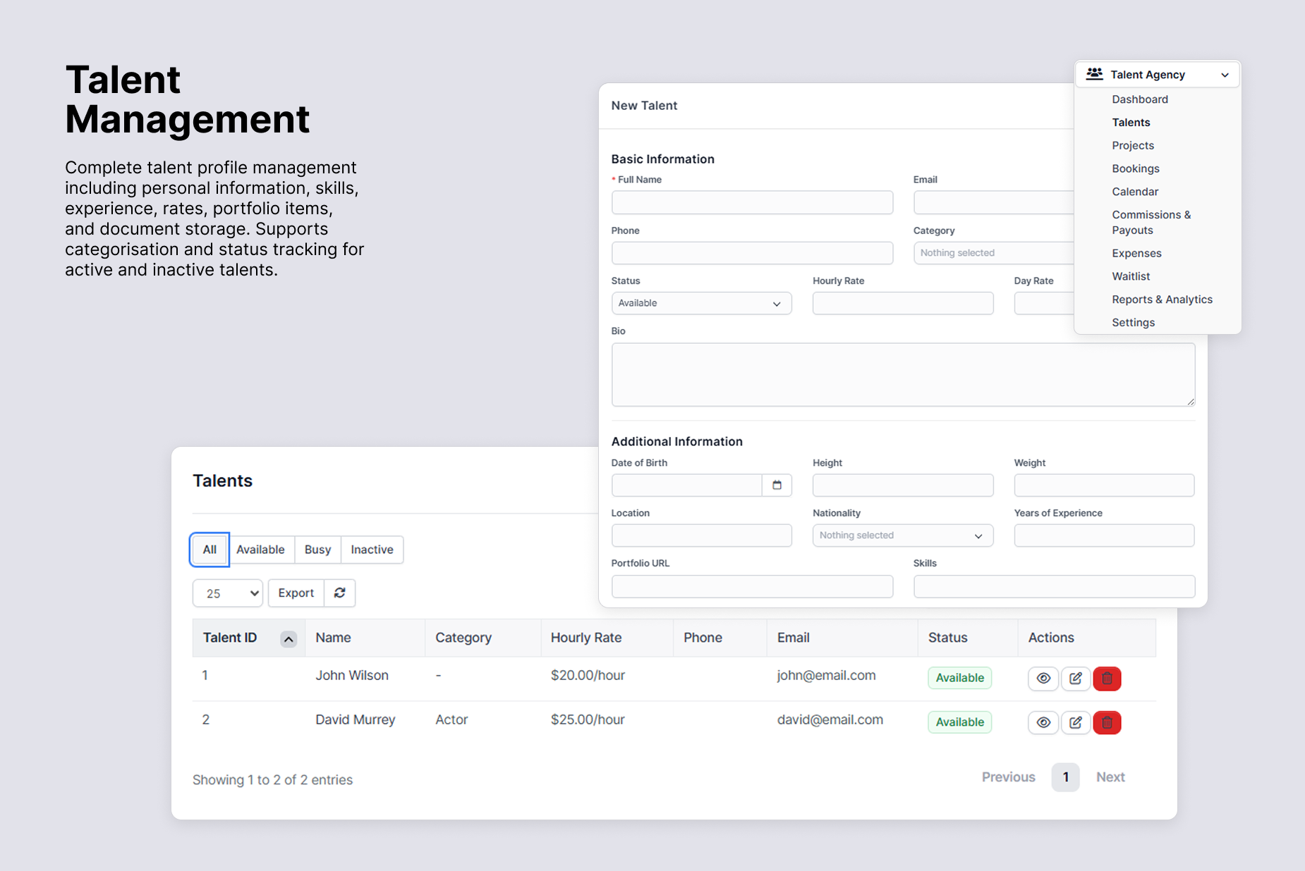 Talent Management interface