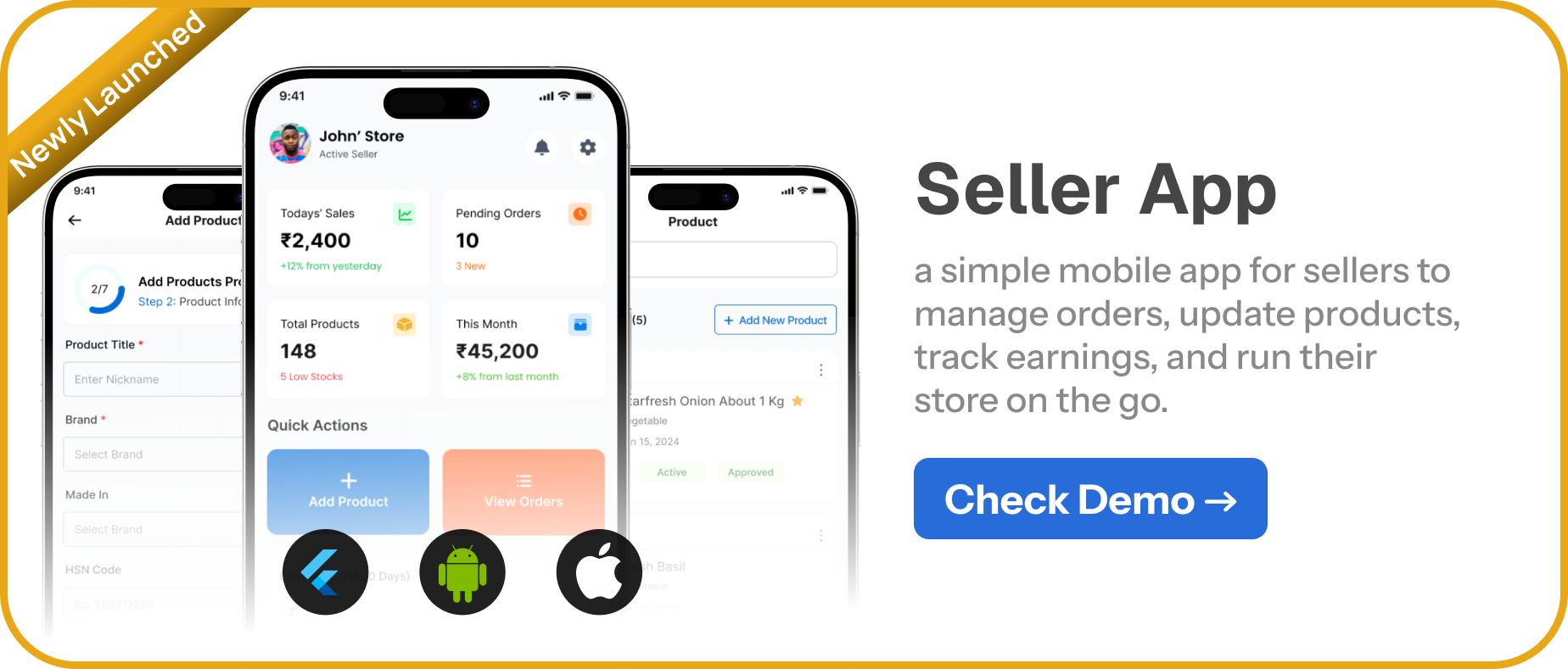 Seller App - Hyperlocal - Multivendor Complete Flutter App, Admin panel and Website