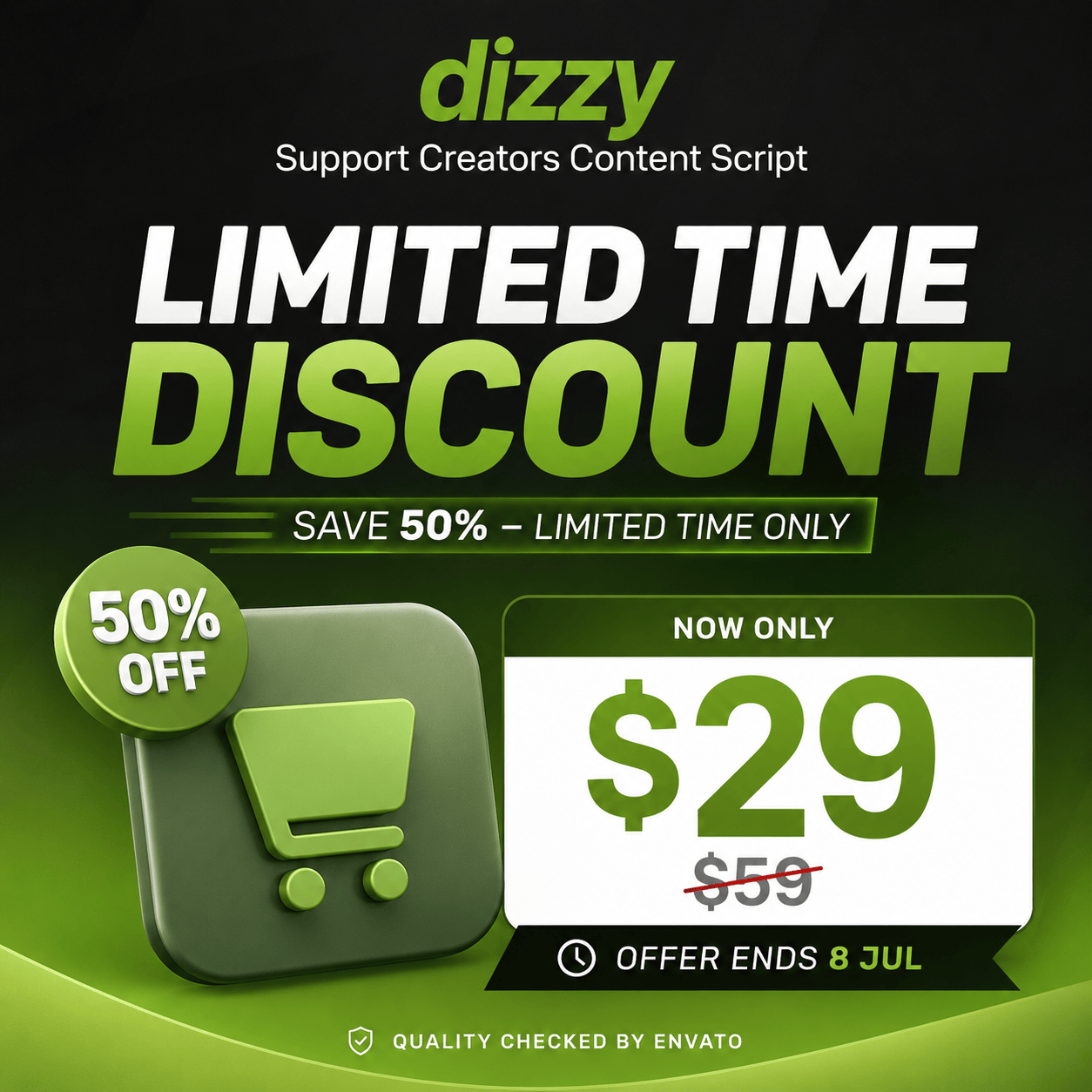 Dizzy - Support Creators Content Script - 50% Limited Time Discount