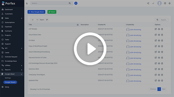 Google Sheets module for Perfex CRM - Two-way Spreadsheets Synchronization - 2