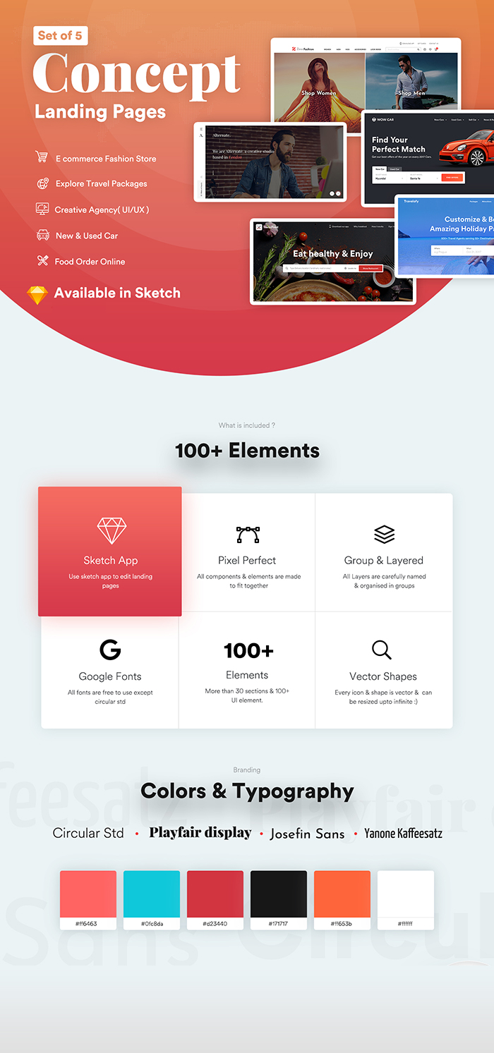 Multi Categories Web Design Template For Startups Sketch