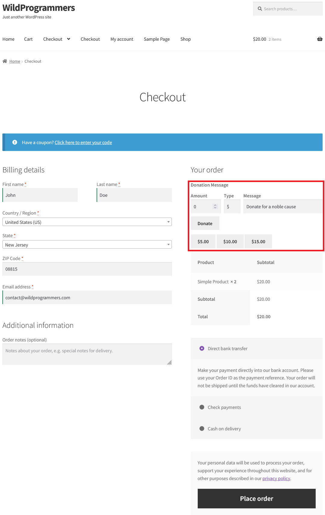WooCommerce Donation & Tip - Checkout Page
