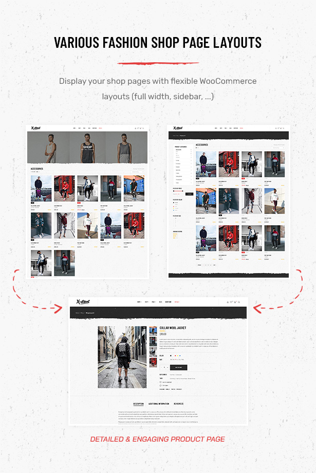 Vários layouts de página de loja no tema Striz Fashion Ecommerce WordPress