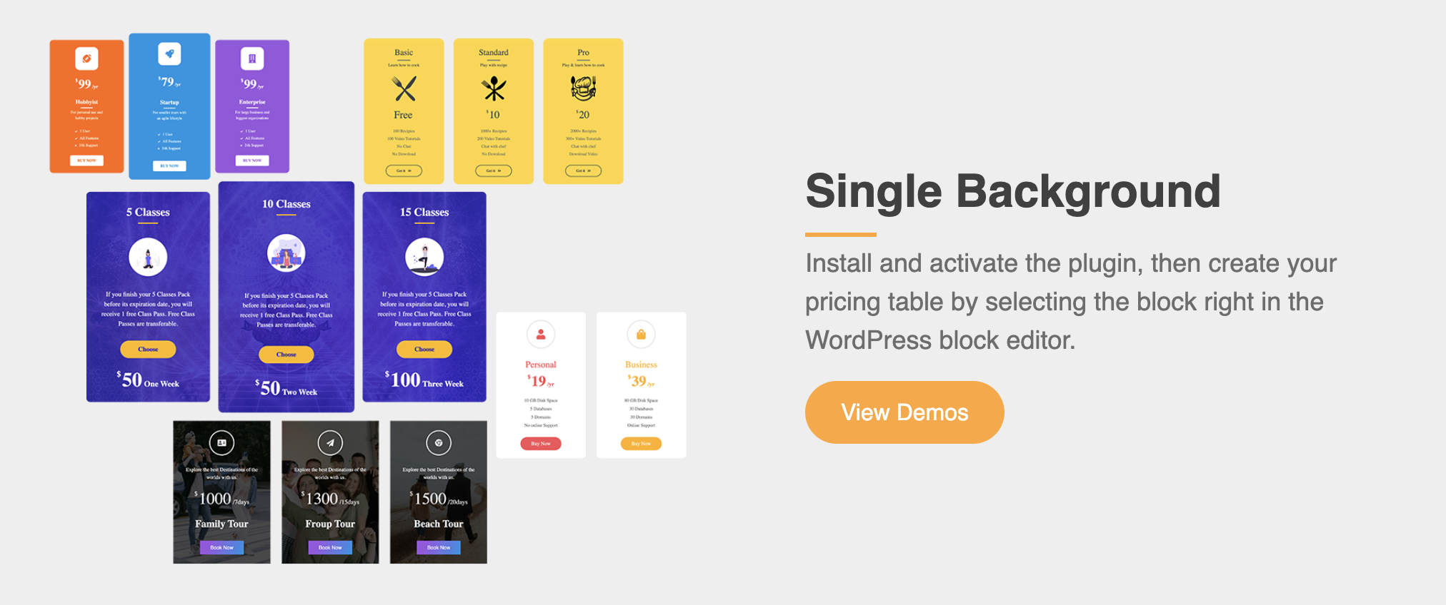 Pricing Table Block - Single Background
