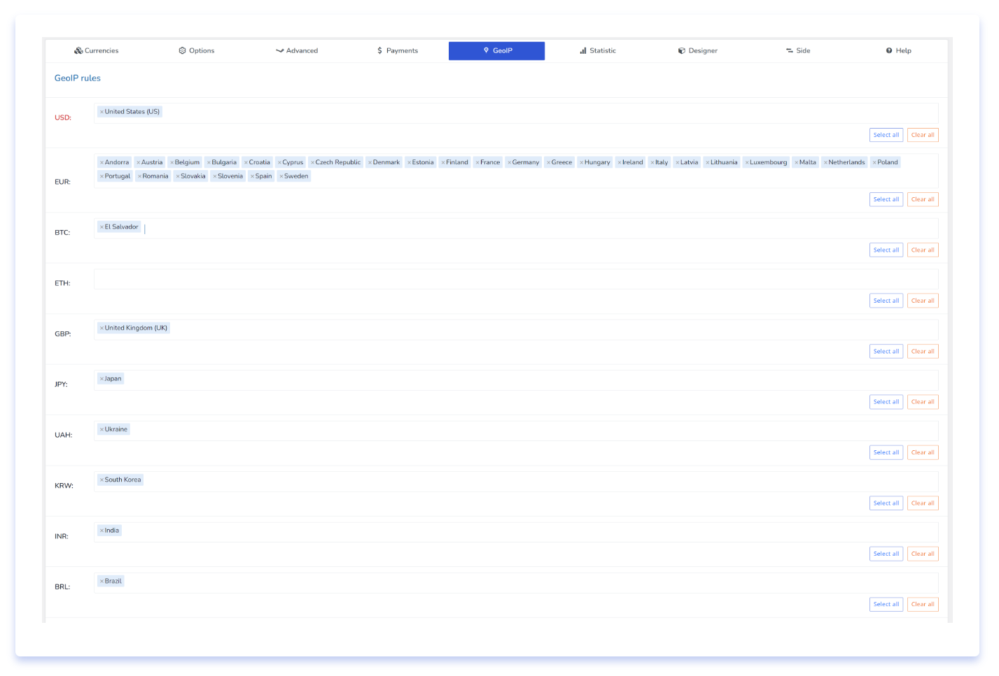 Woocommerce Currency Switcher Payments rules