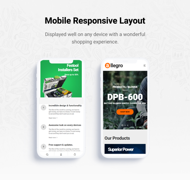 Allegro Equipment Elementor WordPress Mobile Friendly