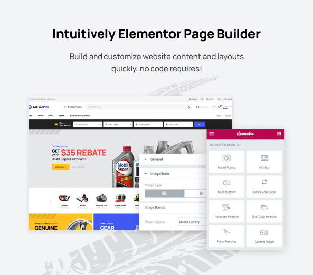 Autozpro Auto Parts WooCommerce WordPress Theme Drag n Drop Elementor Pages Buidler