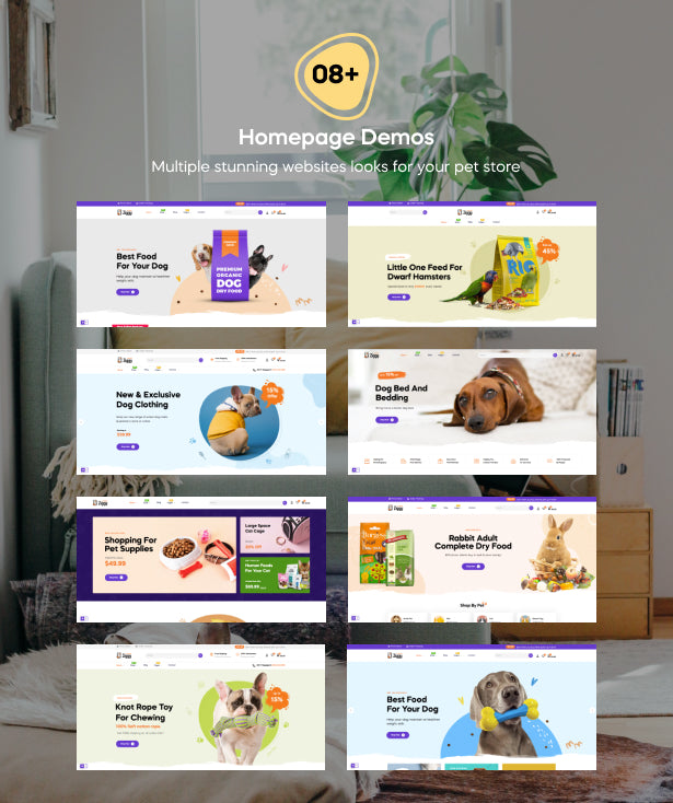 08+ Pre-defined homepage layouts for Pet shop