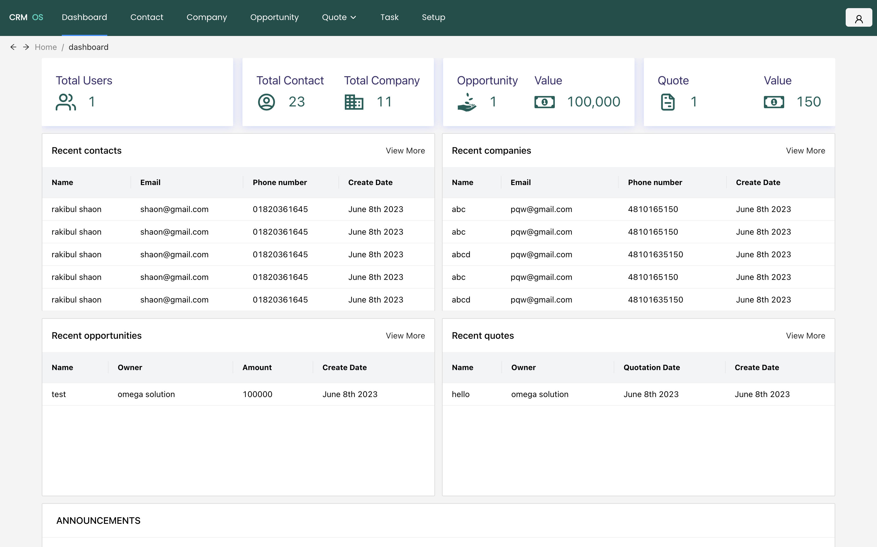 CRM OS - Dashboard