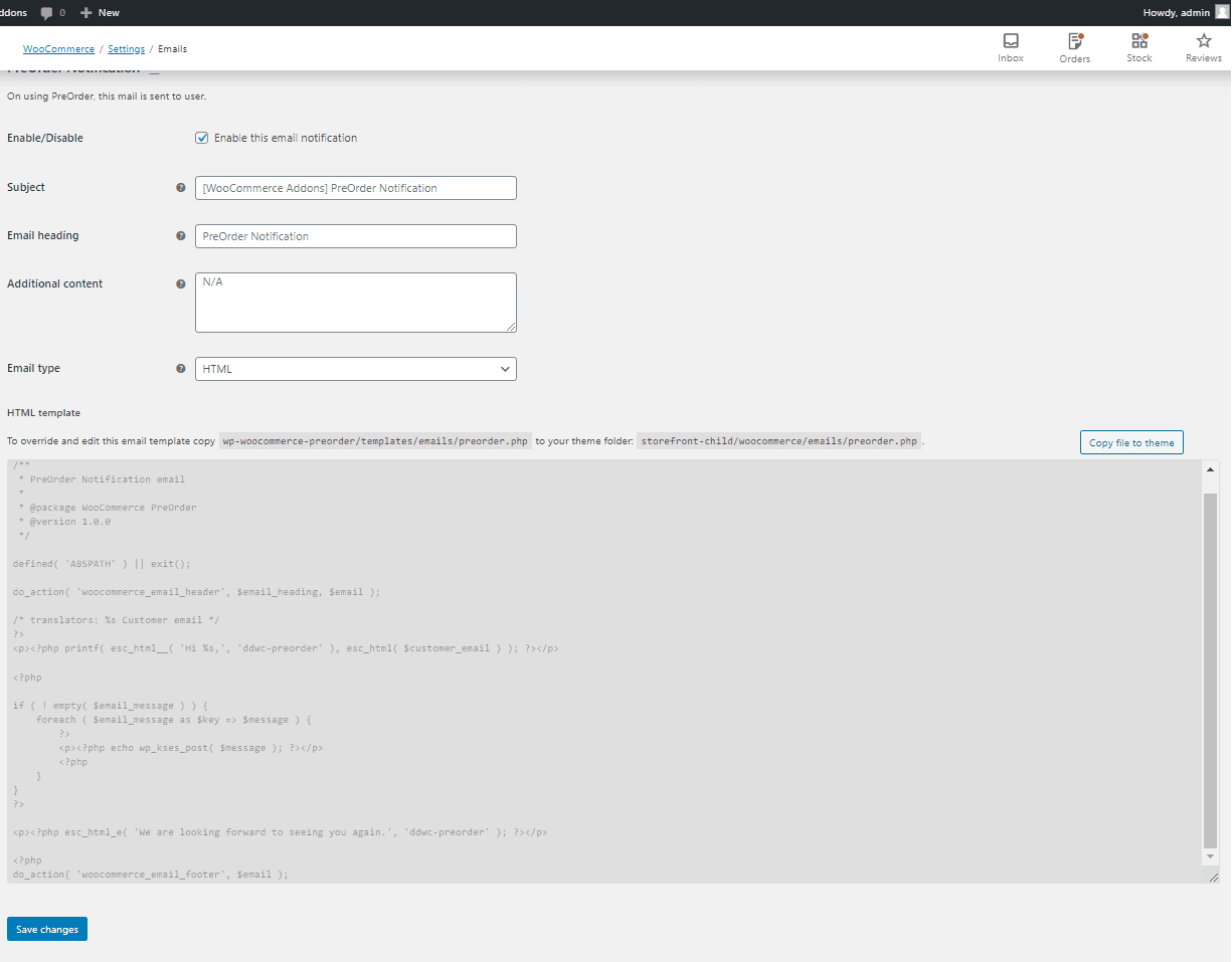 WooCommerce Pre Order Email Template