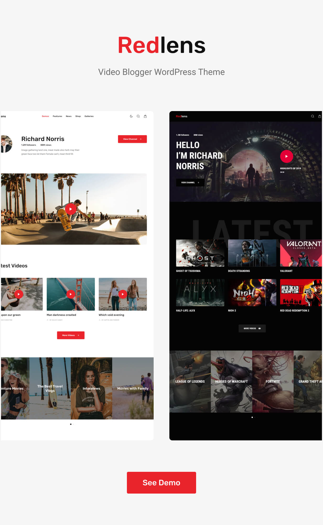 Redlens Video Blogger And Game Streamer Theme By Nk Themeforest