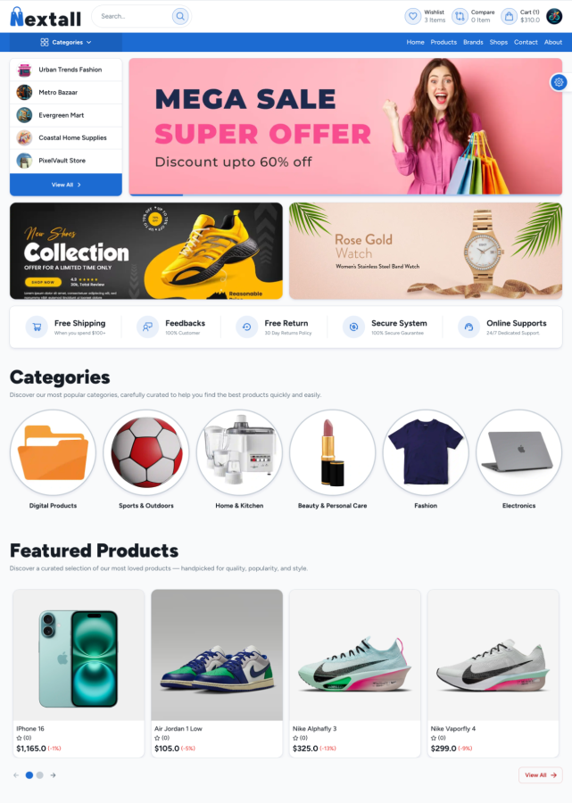Nextall react home ecommerce multivendor script