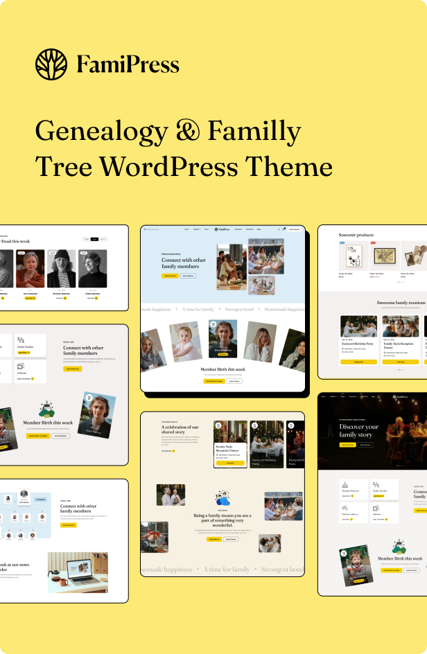 FamiPress is a Genealogy & Family Tree WordPress theme with Elementor, WooCommerce, ancestry tools, family history and member profiles.
