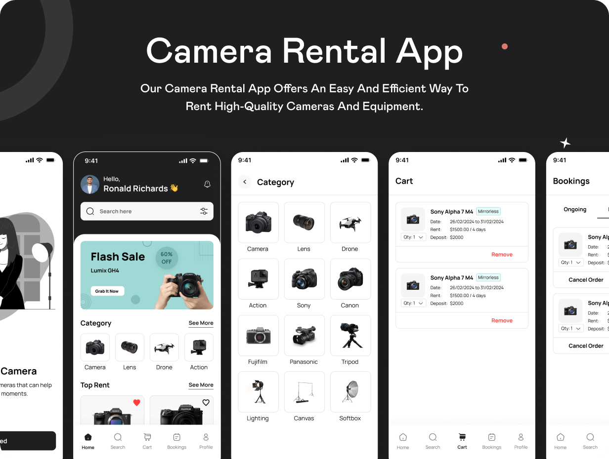 ClickRent UI template | Online Camera Rental App in Flutter | CamExchange App Template - 2