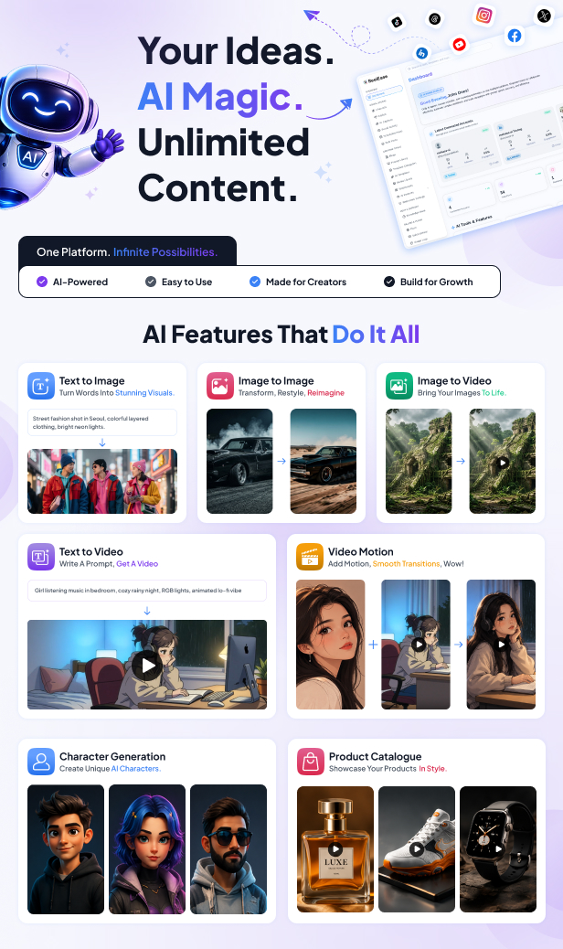 Reelease AI image and video generator with social media automation platform