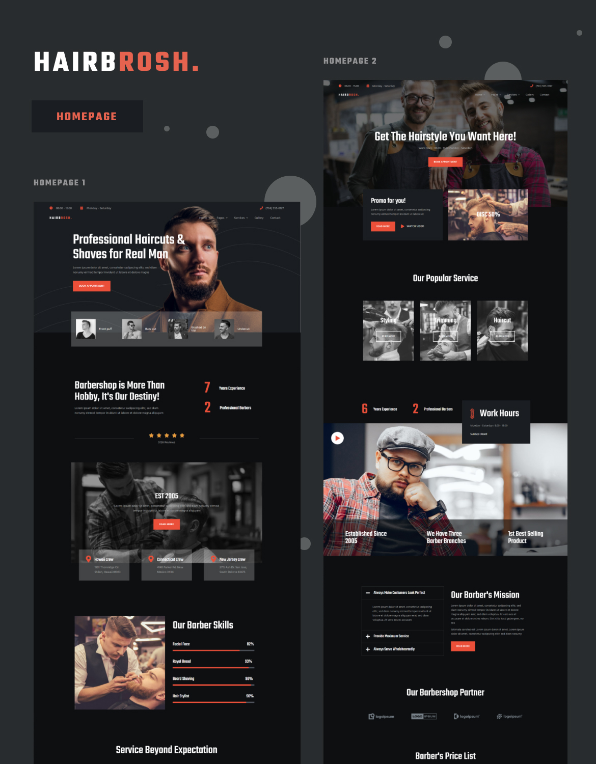 Hairbrosh - Barbershop & Hair Salon Elementor Template Kit - 1