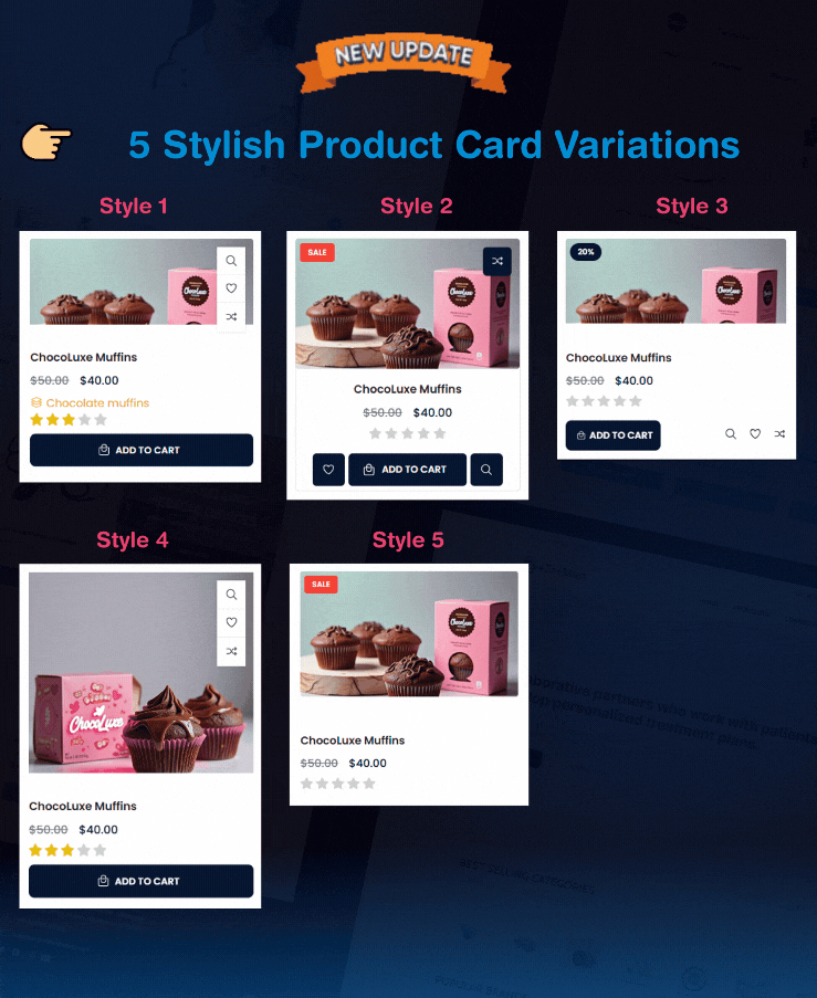 5 product card variations | eShop Plus - Multi Vendor, Multi Store, Multi Currency | eCommerce CMS Website in Laravel & Livewire