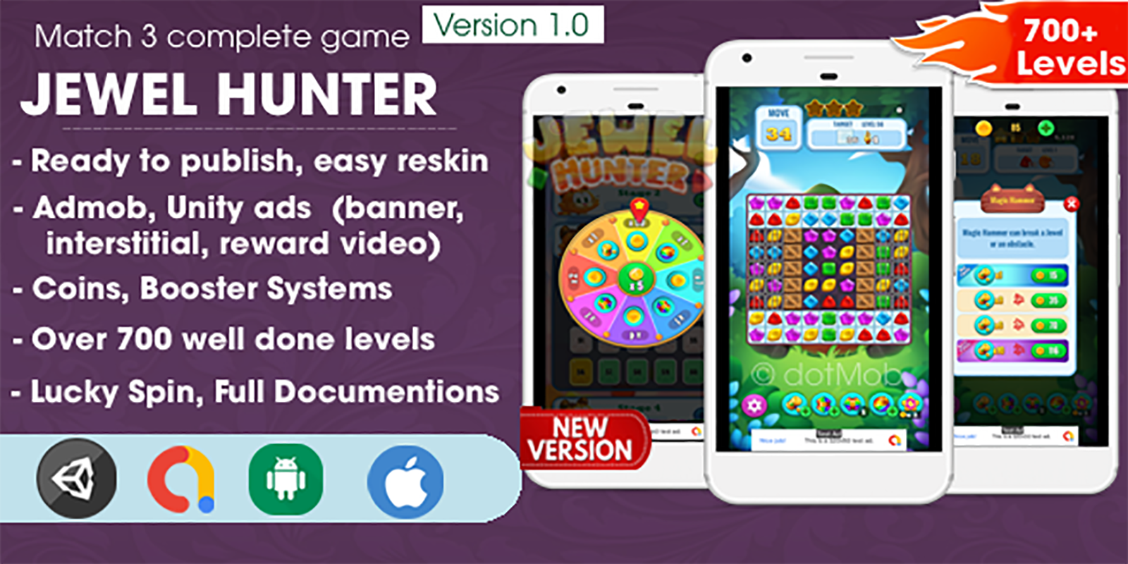 Jewel Deluxe - Unity Complete Project (Android + iOS + AdMob) by dotmob