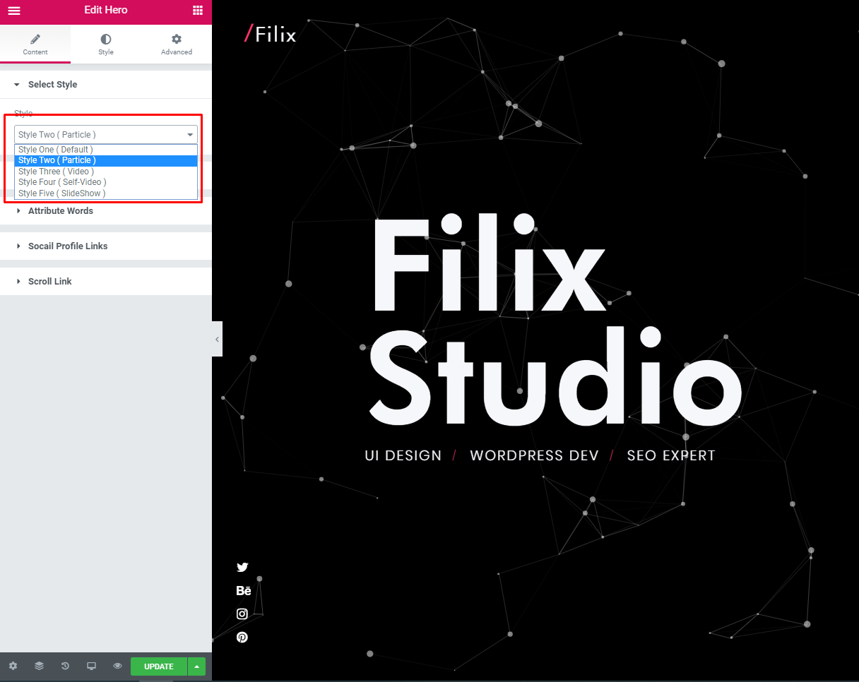filix particle background hero