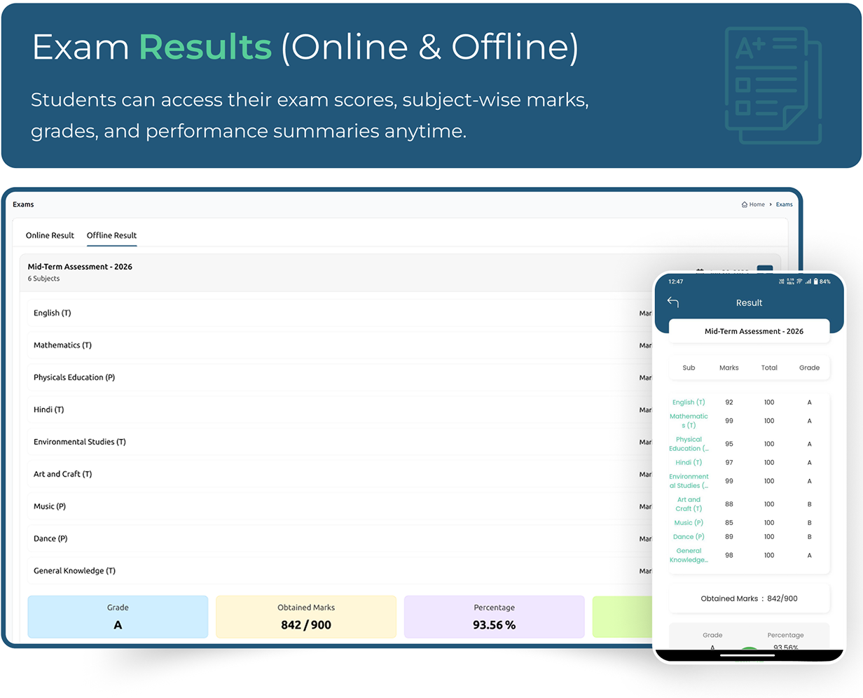 Exam results online offline - Online school management software