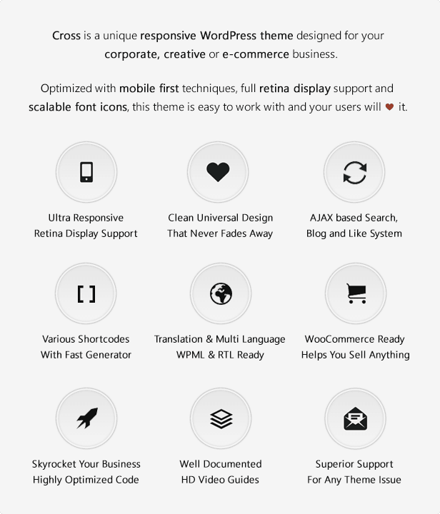 Cross is a unique responsive WordPress theme designed for your corporate, creative or e-commerce business.