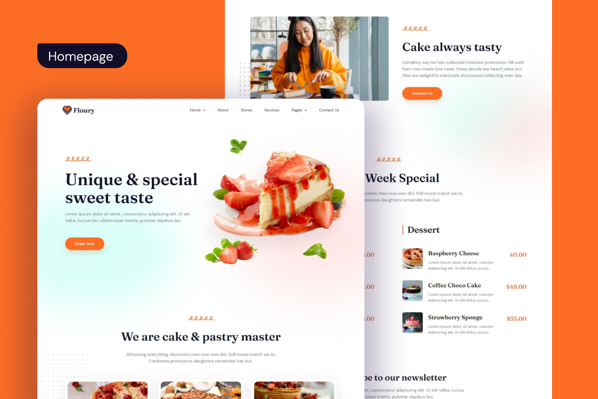Floury | Cake & Pastry Elementor Template Kit - 1