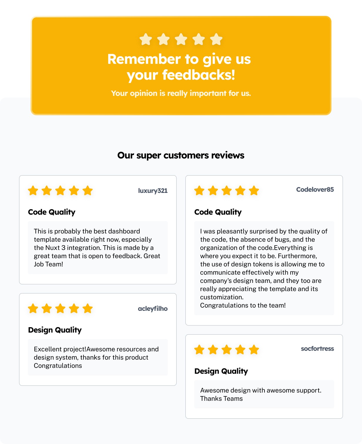Pinx Admin Template - Feedbacks Section
