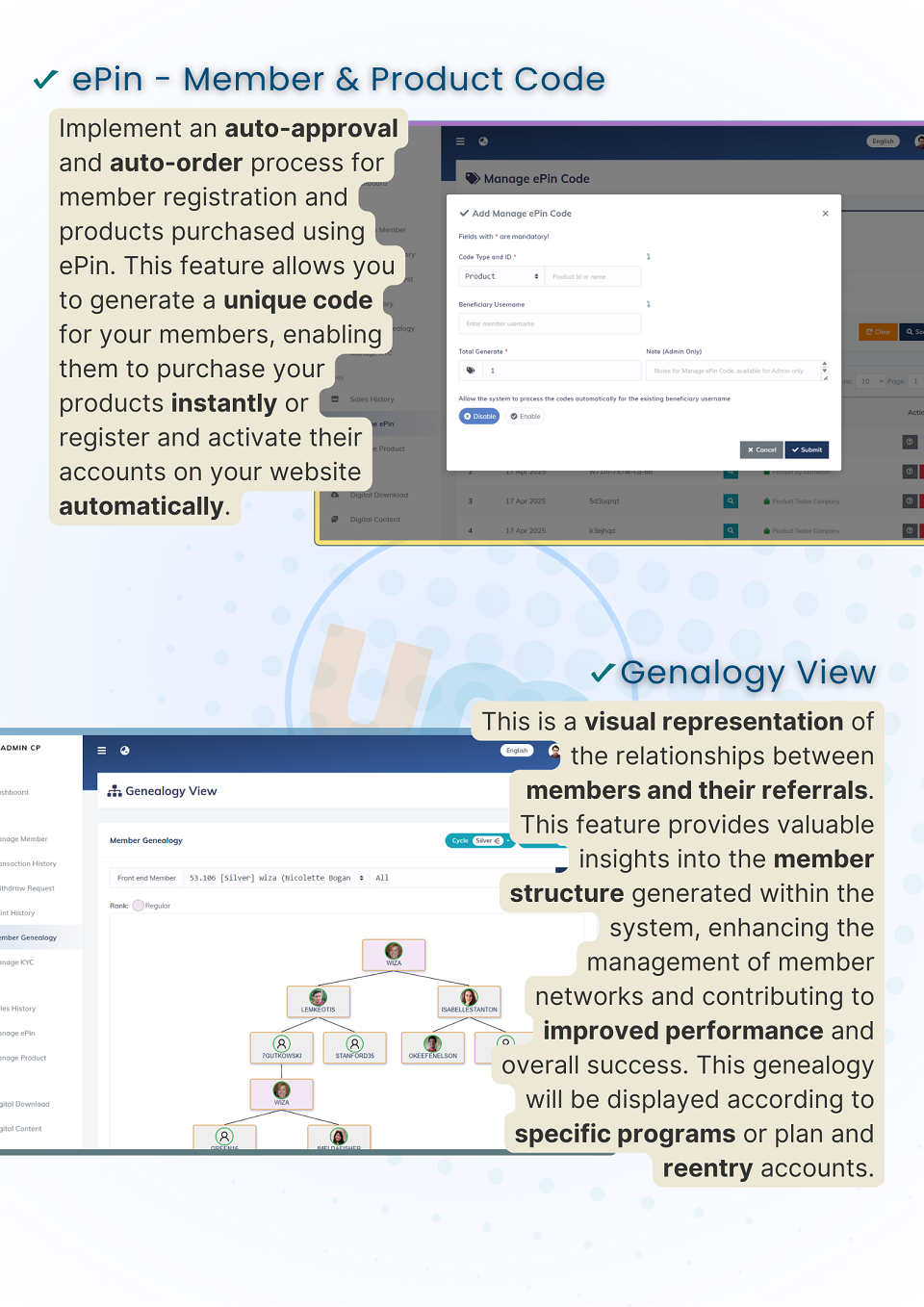 ePin COde and Genealogy View