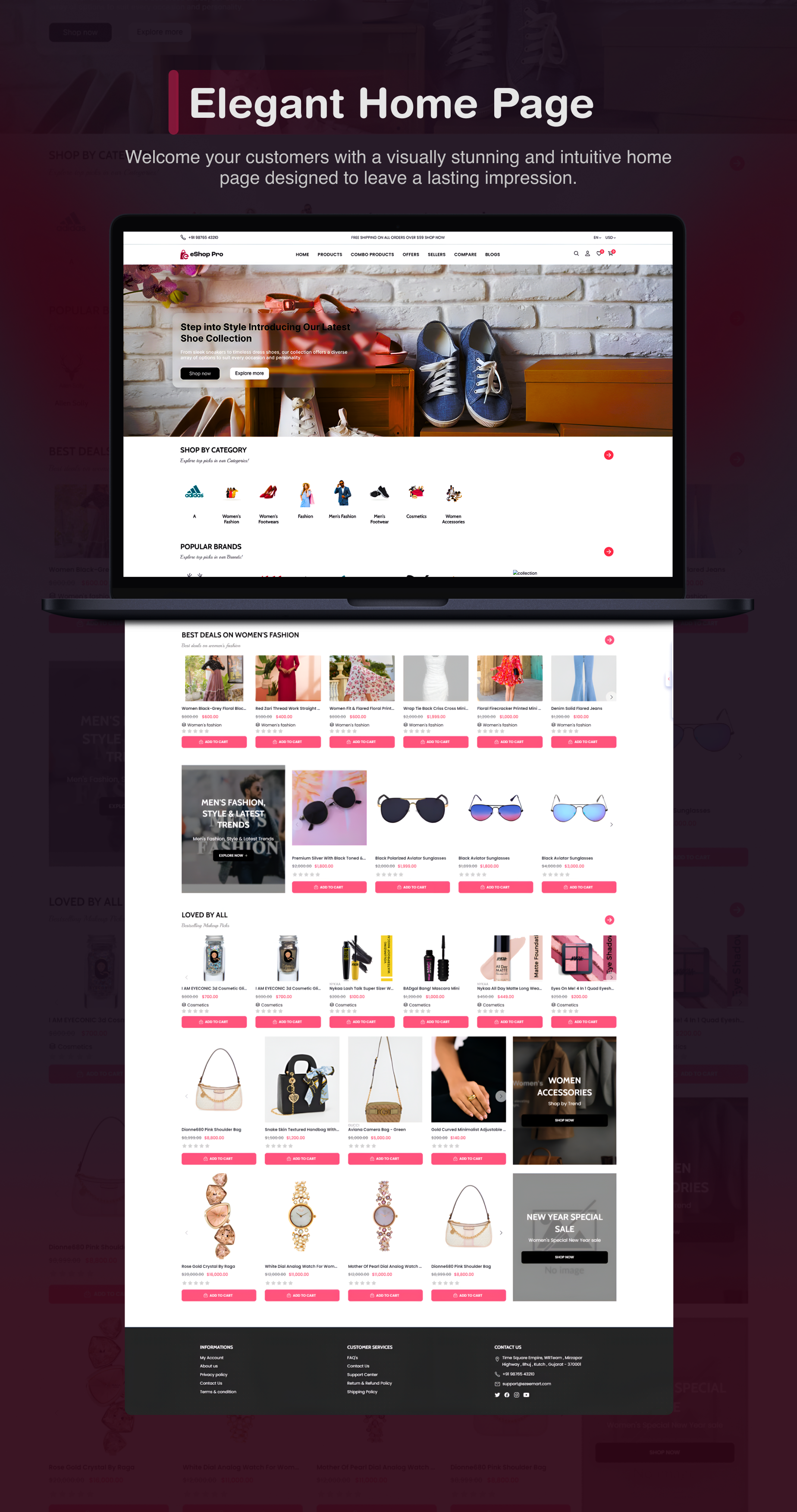 Elegant home page - eShop Plus - Multi Vendor, Multi Store, Multi Currency | eCommerce CMS Website in Laravel & Livewire