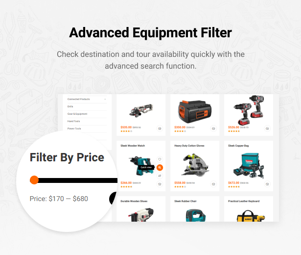 Allegro Equipment Elementor WordPress Theme Search Filter
